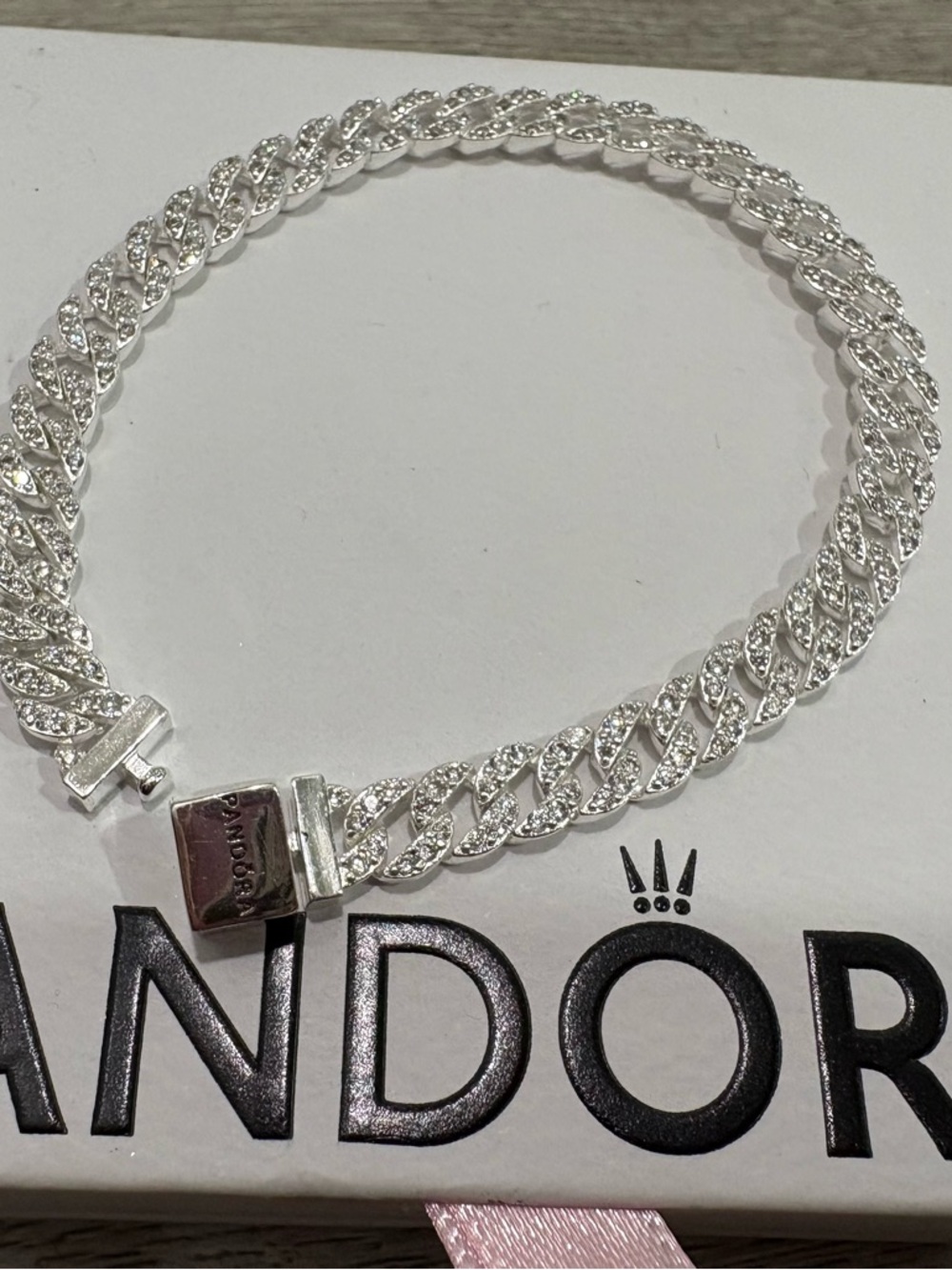 Pandora Silver Pavé Cuban Link Chain Bracelet - Shimmering Silver